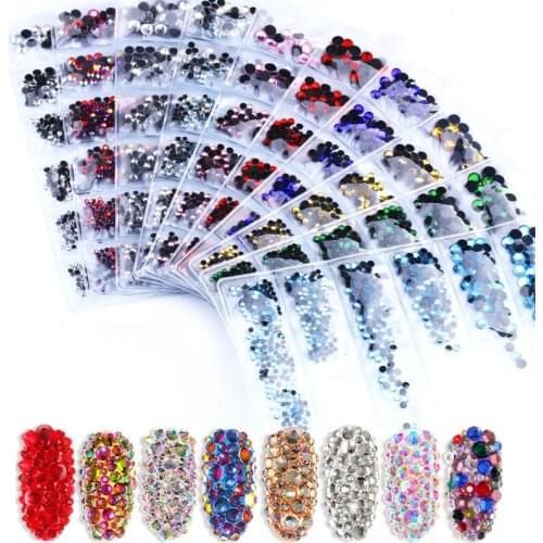 Cross-border Explosive Nail Art Flatback Rhinestone Color Round White AB Nail Sticker Drill Mixed Size Manicure Jewelry