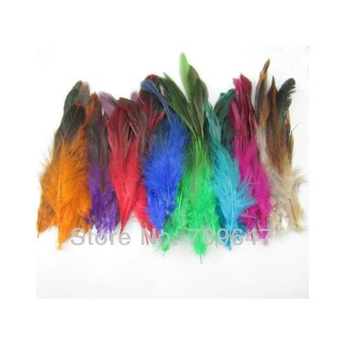 Plumes Decoration! 100Pcs/Lot! Natural Saddle Badger Rooster Feathers Mixed Colors 4-6Inches Long,12Colours For Choice