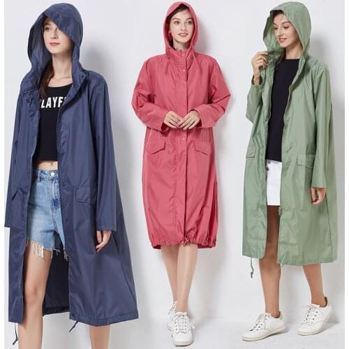 Windbreaker raincoat medium and long adult mens and womens fashion hat, weather proof and waterproof clothing, long sleeve pon