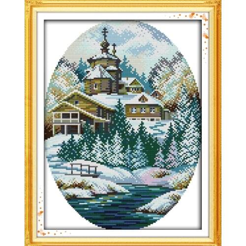 Four Seasons Coast (AWinter)Cross-Stitching 11CT Printed 14CT Handmade Cross Stitch Set Cross-stitch Kits Embroidery Needlework