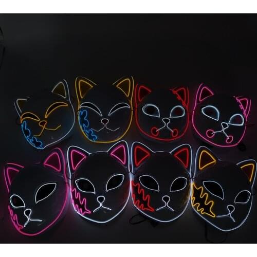 Japanese Anime LED Mask Cosplay Costume Accessories Anonymous Samurai Cartoon Fox EL Wire Mask For Halloween Carnival Party