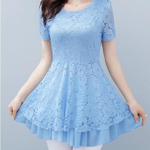 Vintage Ruffle 2020 blouse shirt Women Short sleeve Sexy Hollow Out Lace Female Casual Plus Size Ball Gown Party tops 815E7