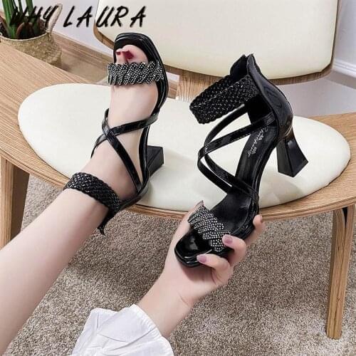 Womens High Heels Sandal Diamond Cross Zip Root Release Toe Fashion Ins Hot Witch Sandal 2021 New Summer