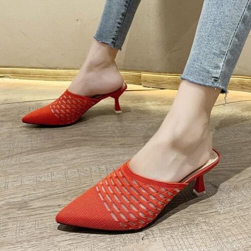 2021 New Knit Women Shoes Pointed Woven High Heels Fashion Women Heels Stilettos Mules Loafer Casual Feminine Sandalias Shoes