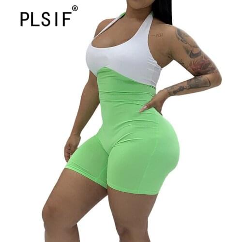 White Green Deep V Neck Sleeveless Backless Skinny Jumpsuits High Street Beach Style Lady Fashion Sheath Playsuits