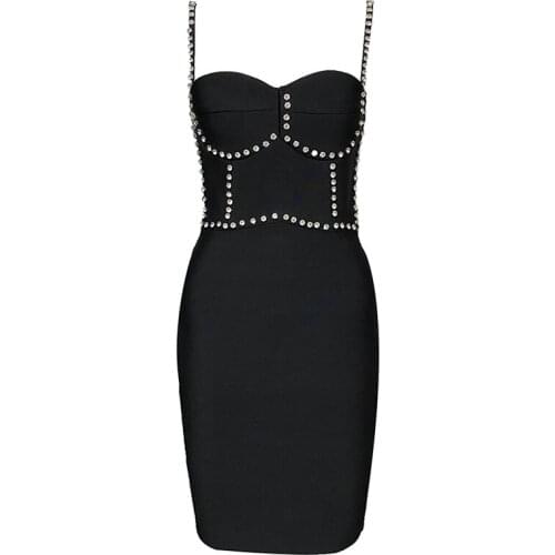 2021 New Bandage Dress Sexy Women Beading Sexy Mini Dresses Black Spaghetti Strap Summer Clothes