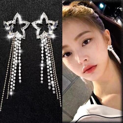12 PCS/lot Super Flashing Personality Crystal Five-pointed Star Tassel Earrings Fashion Long Earrings for Women Jewelr