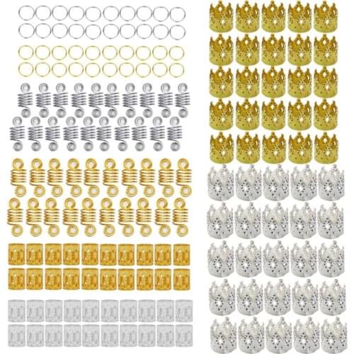 160 Pieces DIY Braid Rings Dreadlocks Metal Cuffs Beads Multiple Style for Festival Party Hair Decoration Accessory Jewelry C1FE