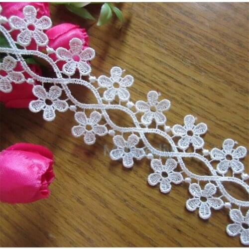 2 yards Soluble White Polyester Flower Embroidered Lace Trim Ribbon Fabric Handmade DIY Sewing Supplies Craft Decoration