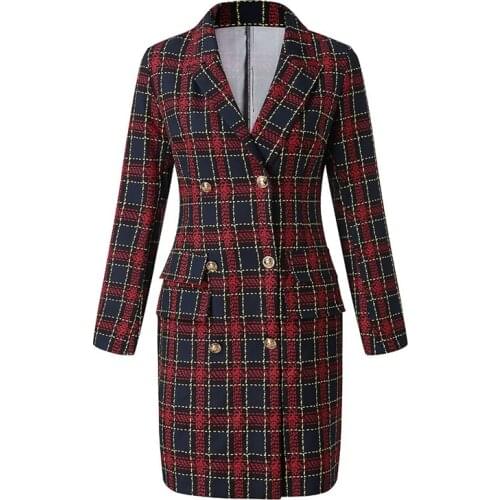 2020 New Fashion Fall Tailored Coat Women Slim Double Breasted Plaid Coat For Lady Women Spring Clothes