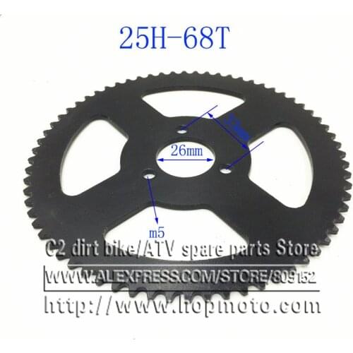 68 teeth 25H 8mm Factory direct wholesale mini pocket bike rear sprocket 68 teeth for 25H chain/Free shipping