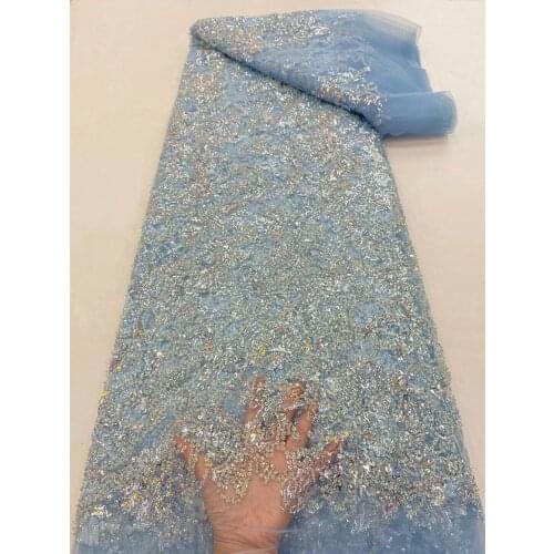 African Lace Fabric with beads and sequin african Tulle lace fabric high quality French L-568682 lace fabric for Embroidery lace