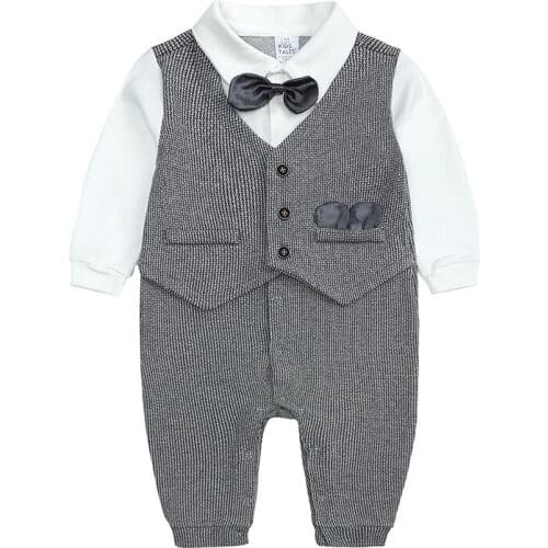 Childrens Clothing For Newborn Gentleman Baby Boy Rompers Bodysuit Costume Bowtie