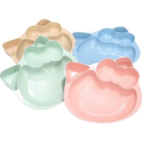 Children Plates Lunch Box Cartoon Bowl Lovely Ware Cat Dinnerware Kid Wheat Straw Cutlery Environmental Bowl Fast Food Tray 1pcs