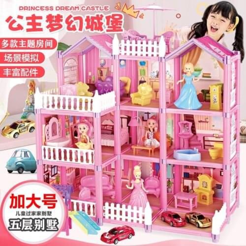 Baby DIY Doll house Toys Pink Assemble Princess Villa Handmade Construction Casa Miniature Furniture Dollhouse For Children Gift