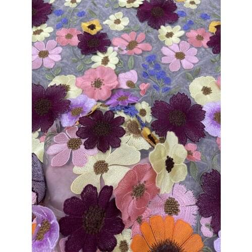 Hot sale nigerian african lace fabrics french 3d flowers tulle ZH-5288816 bridal lace fabric for wedding party dress