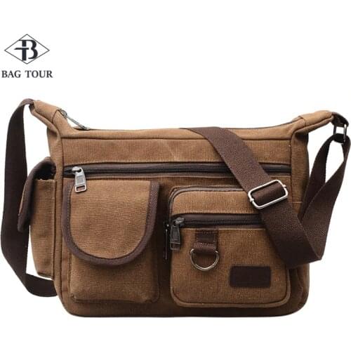 Canvas Shoulder Bags for Men Solid Colors Messenger Bags Strong Fabric Bags Vintage Style Crossbody Bags 2020 Multiple Pockets