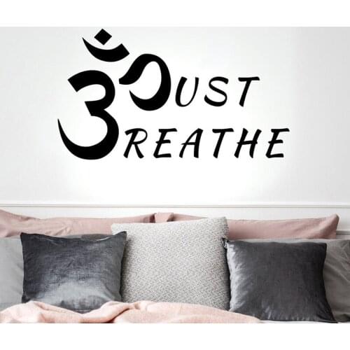 Just Breathe Yoga Studio Om Zen Meditation Wall Sticker Bedroom Living Room Relax Quote Decal Vinyl Home Decor