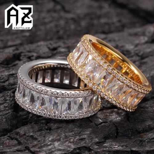 AZ Hip Hop Bling Iced Out Rings Paved AAA+ Square Cubic Zirconia Shiny Ring For Men Women Goth Jewelry Free Shipping