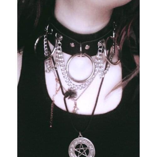 Chocker Sexy Heart Lock Key Rivets Black Goth Punk Chokers Gothic Choker Necklac Pendant Necklace Women Multilayer Babygirl Lett