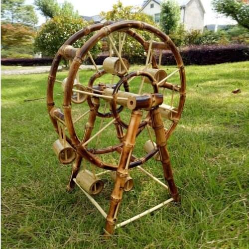 Retro Style Bamboo Ferris Wheel Bamboo Windmill Waterwheel Model Courtyard Garden Crafts Ornaments Creative Aesthetic Home Decor