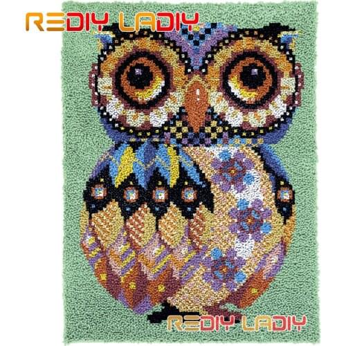 Latch Hook Rug Lovely Owl Lush Wall Tapestry Kits DIY Carpet Rug Lofty Yarn Cushion Arts Crocheted Fluffy Floor Mat Crafts