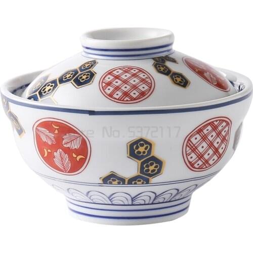 6 Inch Round Household Japanese Underglaze Ceramic Soup Bowl Steam Bowl Noodle Bowl with Lid Household