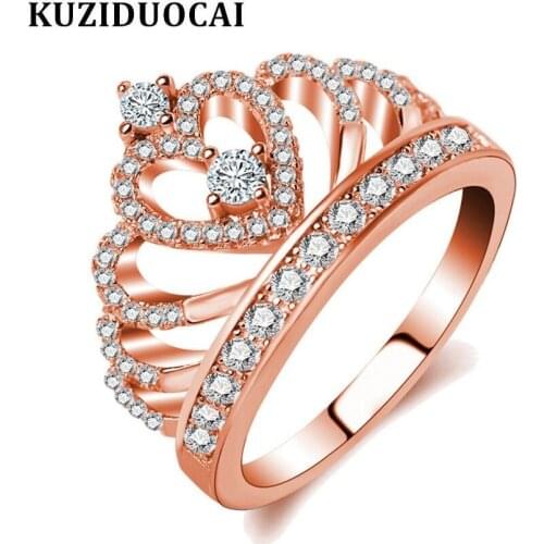 Kuziduocai New Fashion Jewelry Stainless Steel B Zircon Crown Love Wedding Rings For Women Gifts Anillos Anel Bague Punk R-49