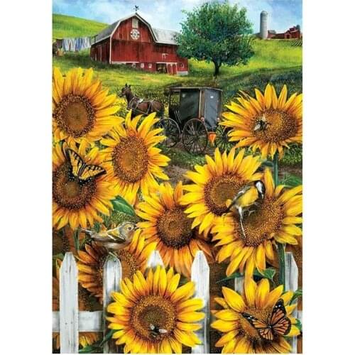 DIY Cross Stitch Flower Series Set 11CT Cotton or Silk Thread Printing Embroidery Home Decoration Sunflowers
