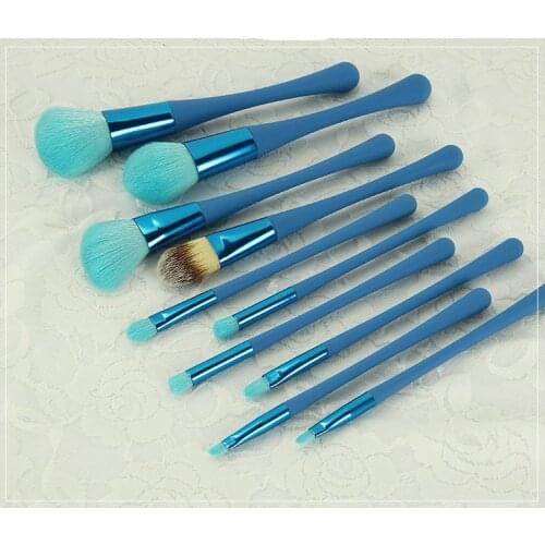 Pink and blue special plastic handle 10pcs make up brush set professional cosmetic brushes kits in makeup