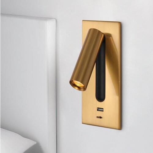 Built-in Wall Lamp 3W Adjustable Lighting Direction Light USB Interface Wall Sconce With Switch Reading Lamp For Bedside Hotel