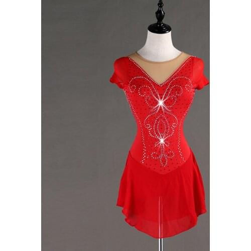 New Modern Figure Skating Competition Dresses Women/Girls Ice Skating Dress Red Crystal Gymnastics Costumes Custom Made DQL3270