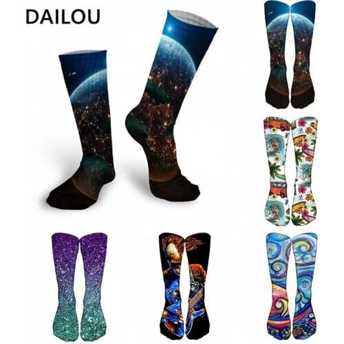 New Year Socks 2021 Novelty 3D Printing Men Long Socks Funny Design Graffiti Sky Stars Men Cotton Socks Original Christmas Gifts