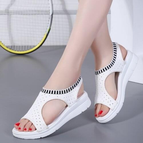 Summer New Women Sandals fashion Womens Wedge Sandals Womens Slip Comfortable Elastic Band Flat Sandals women size 35-45