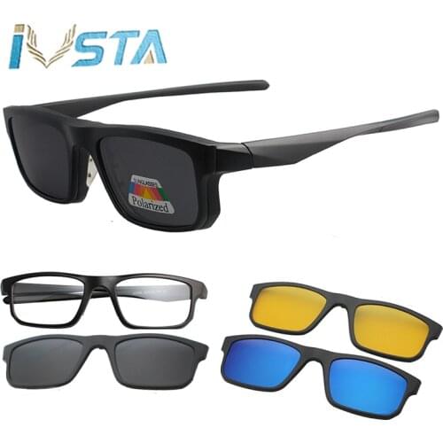 IVSTA 5 in 1 Clip On Sunglasses Men Polarized Magnet Glasses Magnetic Clips Prescription Optical Frame Spectacle Women Reading