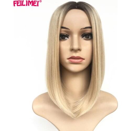 Ombre Blonde Wig Synthetic Heat Resistant Short Straight Colour Bob Wgs for Black/White Women