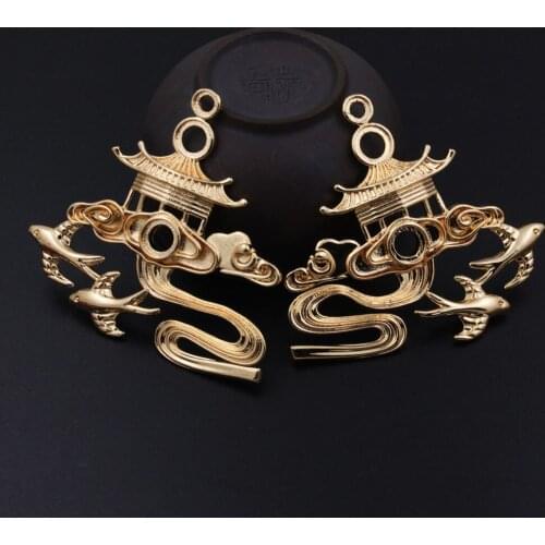 6pairs Brass Casted Cloudy Rabbit Pavilion Charms Pendant Quality Ornament Decoration For DIY Hand Crafts Jewelry Accessories