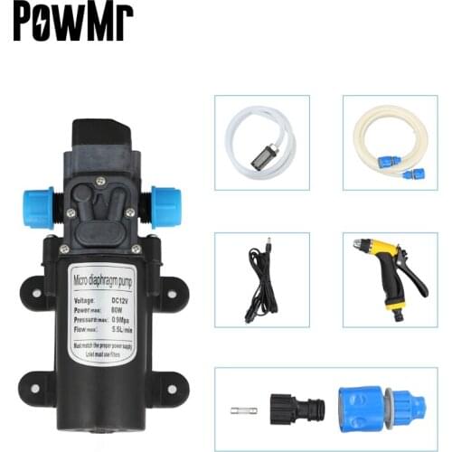 PowMr 0.9Mpa DC 12V 80W Micro Electric Diaphragm Water Pump Automatic Switch 5.5L/Min Car Washing Spray Water Pump 100PC