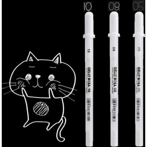 Sakura Gelly Roll Gel Pen White Color 0.5mm 0.8mm 1.0mm High Light Marke Pen Black Cardboard Art Painting Pen White Line Pens
