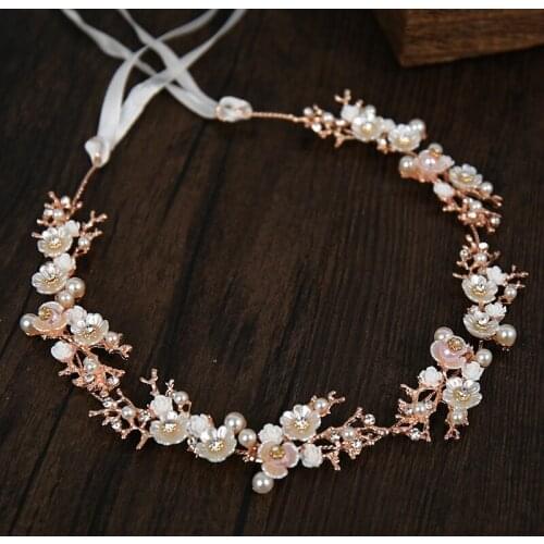 Handmade Shell Hairband Flower Crystal Pearl Headband Bridal Tiara Headdress Bride Hair Jewelry Wedding Hair Accessories Gift