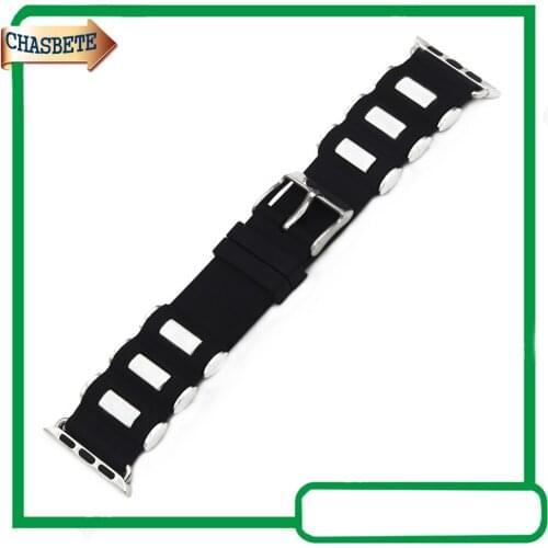 Silicone Rubber Watchband 38mm 42mm for iWatch Apple Watch / Sport / Edittion Strap Band Belt Loop Wrist Bracelet Black + Tool