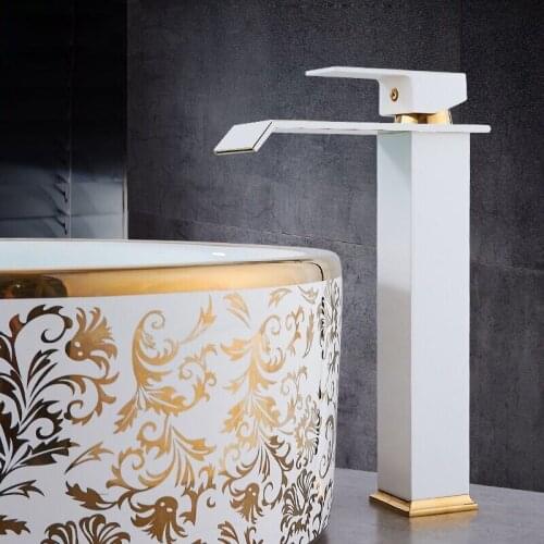 Sink Faucet Square Waterfall Faucet Bathroom Faucet Single handle Basin Mixer Tap White Bath Faucet Brass Sink Water Crane