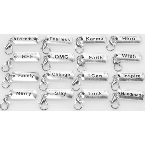 16Pcs Mix Alloy Inspirational Words I Can Family Fearless Charms Diy Lucky Letter Tag Pendant For Women Necklaces Jewelry Making