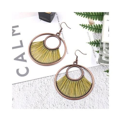 Vintage Antique Gold Color Round Earring Charm Pendant Bohemian Punk Style Copper Drop Earrings Creative Girls Jewelry