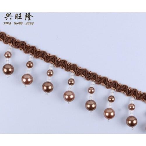 XWL 12M/lot Pearl Bead Lace Trim Tassel Fringe Curtain Edge DIY Sewing For Sofa Stage Decorative Lace Ribbon Curtain Accessories