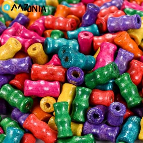 20pcs 15x8mm Oval Thread Wooden Spacer Beads Mixed Color Cylinder Wood Loose Bead for DIY Jewelry Bracelet Making Accessories