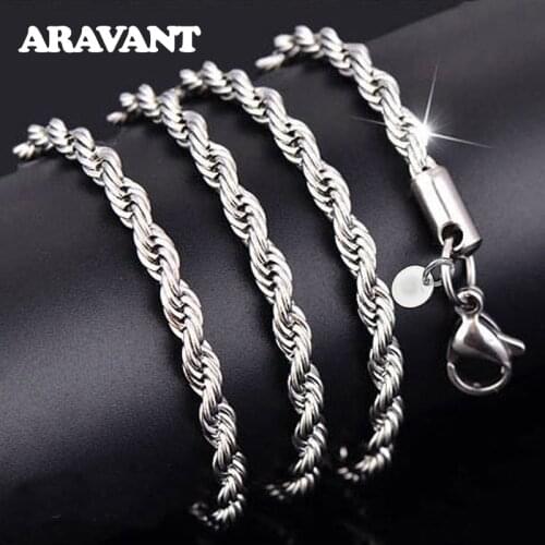 3MM 4MM Twist Rope Chains Lobster Clasp Collares Necklaces Women 925 Silver Statement Chain Necklace For Men
