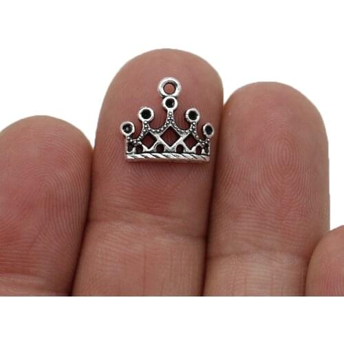 30pcs Antique Silver Plated Hollow Crown Charm Pendants for Jewelry Making Bracelet DIY Accessories 13x12mm