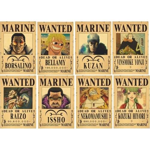 42*28.5CM Cartoon Pirate Anime Figure Wanted Kraft Poster Home Decoration Accessories for Wall sticker Background Frameless