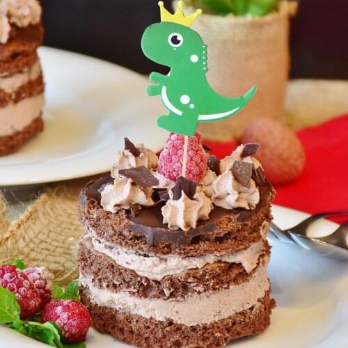 6pcs DIY Cartoon Crown Dinosaur Cake Decor Ice-cream Cupcake Toppers Picks Kids Birthday Party Christmas Festival Dessert Decor
